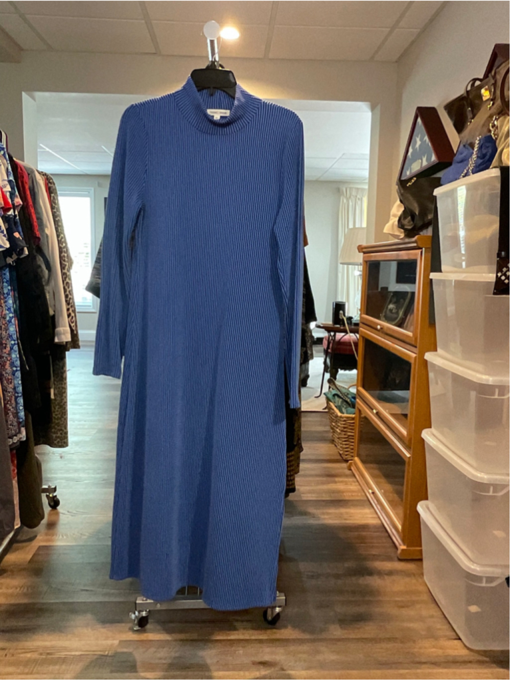 Women's Moa Moa Blue Ribbed Long Sleeve Midi Dress XL